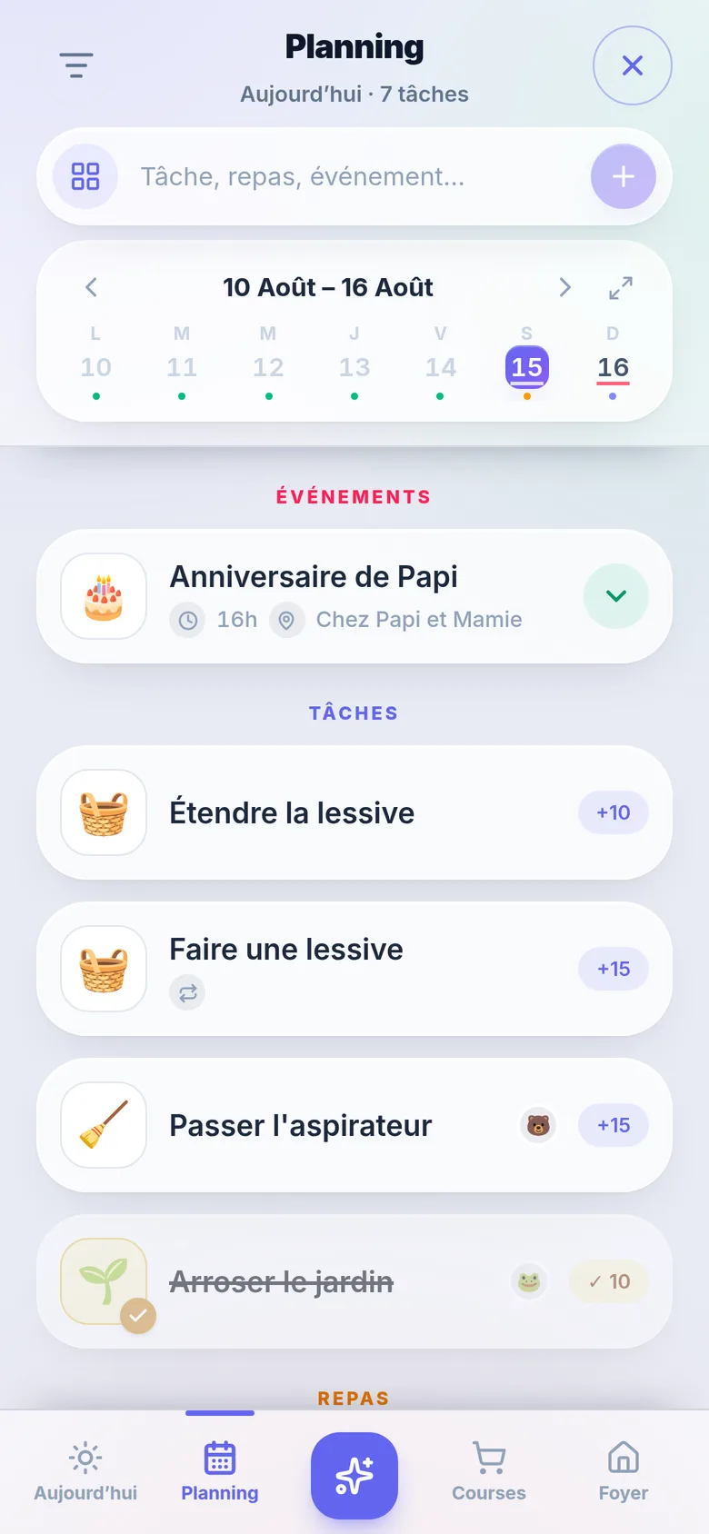 Le planning du foyer : la semaine et son calendrier partagé.